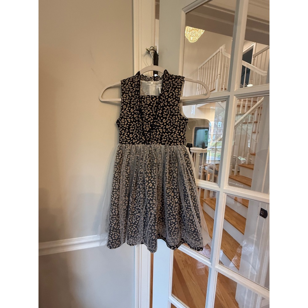 Joe Ella Charlotte Black Floral Tulle Dress Kids Size 6 Sleeveless Party Gown